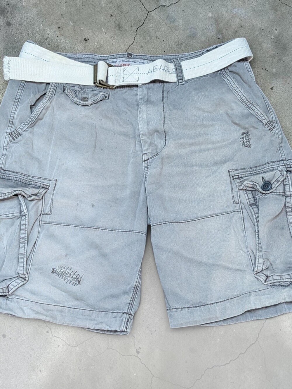 Vintage Y2K Baggy Cargo Shorts American Eagles 36W Grey 2000s Skater Core